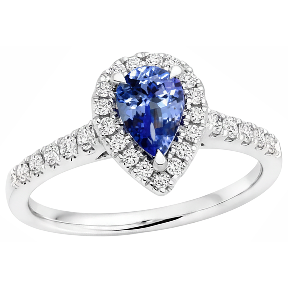 Anello Halo Tanzanite E Diamanti Naturali Autentici ( non creati in laboratorio ) 6.60 Carati Oro Bianco 14K
