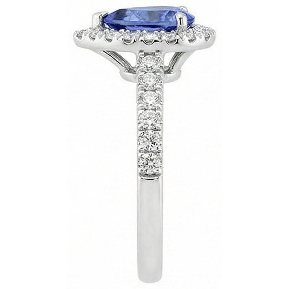 Anello Halo Tanzanite E Diamanti Naturali Autentici ( non creati in laboratorio ) 6.60 Carati Oro Bianco 14K