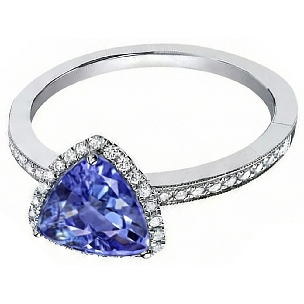 Anello Halo Trillion Tanzanite AAA e Diamanti Naturali Autentici ( non creati in laboratorio ) Rotondi 4 Carati