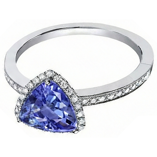 Anello Halo Trillion Tanzanite AAA e Diamanti Naturali Autentici ( non creati in laboratorio ) Rotondi 4 Carati