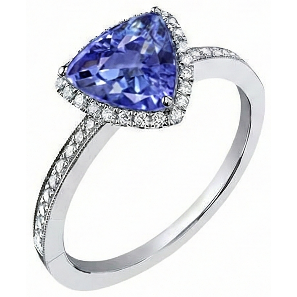 Anello Halo Trillion Tanzanite AAA e Diamanti Naturali Autentici ( non creati in laboratorio ) Rotondi 4 Carati
