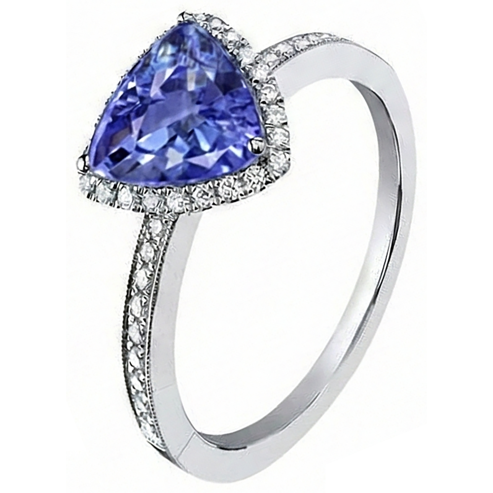 Anello Halo Trillion Tanzanite AAA e Diamanti Naturali Autentici ( non creati in laboratorio ) Rotondi 4 Carati