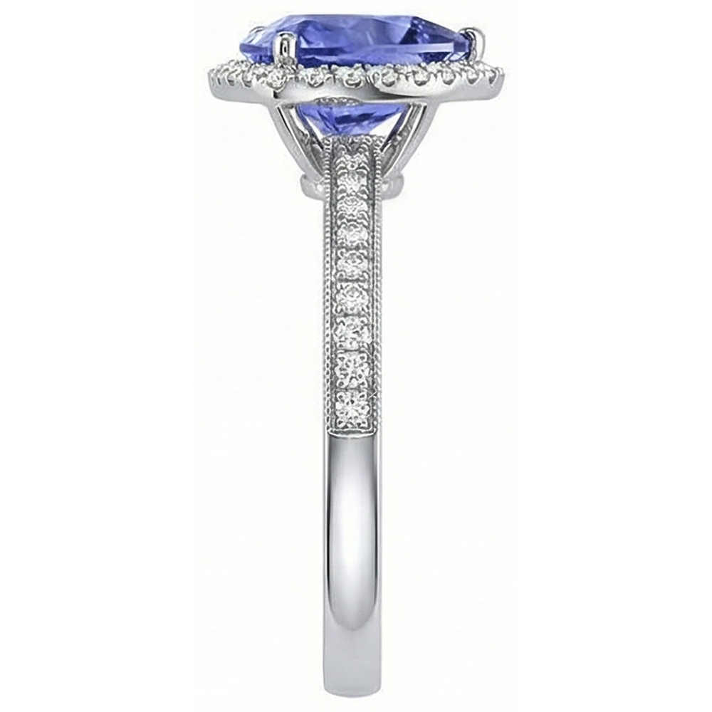 Anello Halo Trillion Tanzanite AAA e Diamanti Naturali Autentici ( non creati in laboratorio ) Rotondi 4 Carati