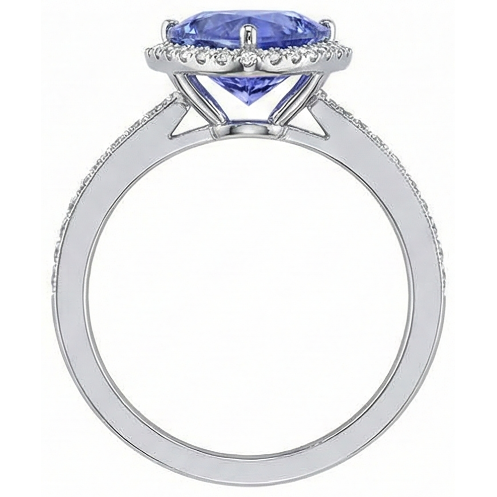 Anello Halo Trillion Tanzanite AAA e Diamanti Naturali Autentici ( non creati in laboratorio ) Rotondi 4 Carati