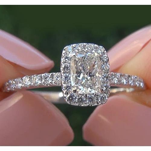 Anello Halo Vero Diamond 2.50 Carati Cuscino Accentato Oro Bianco