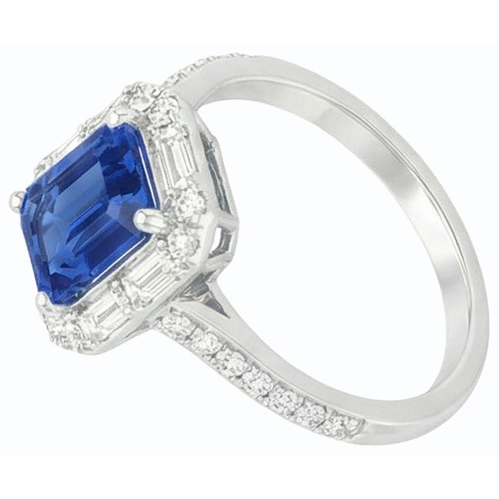 vero baguette diamante 3carati anello dettaglio ravvicinato