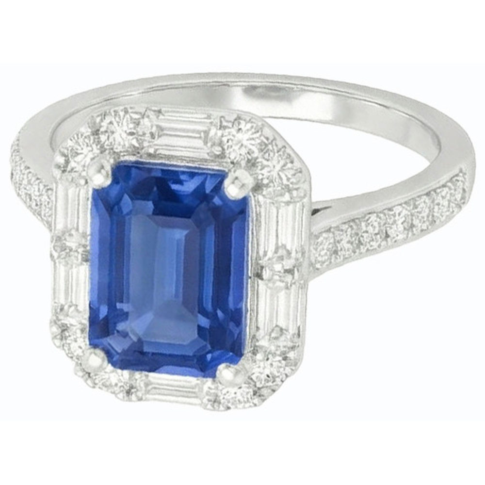 vero baguette diamante 3carati anello vista di profilo