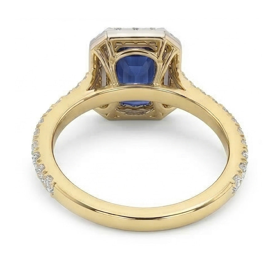 Anello Halo bicolore 3 carati smeraldo zaffiro accenti di diamanti in oro bianco 14K