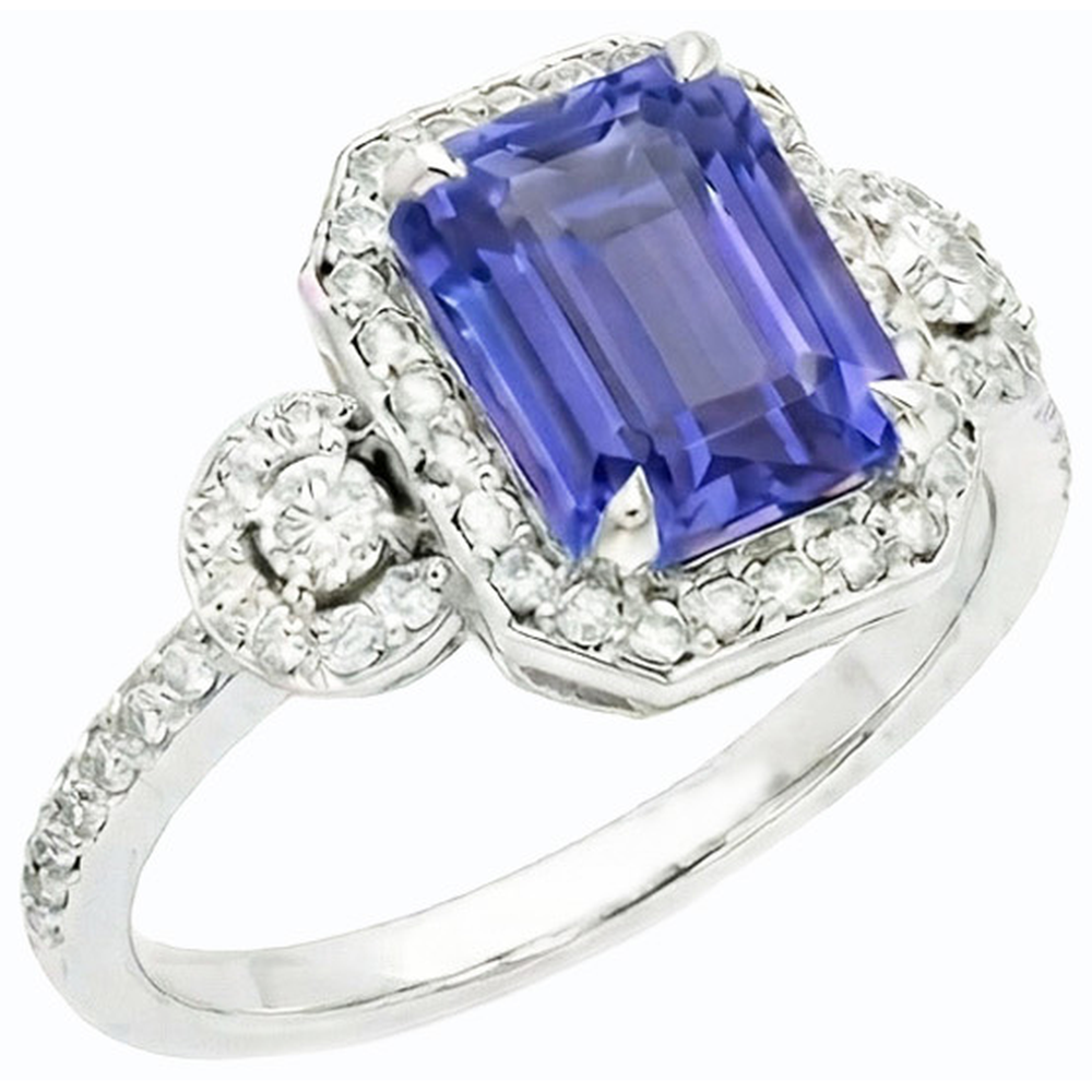 Anello Halo con 4,50 carati di pietra di zaffiro dello Srilankan taglio smeraldo 3