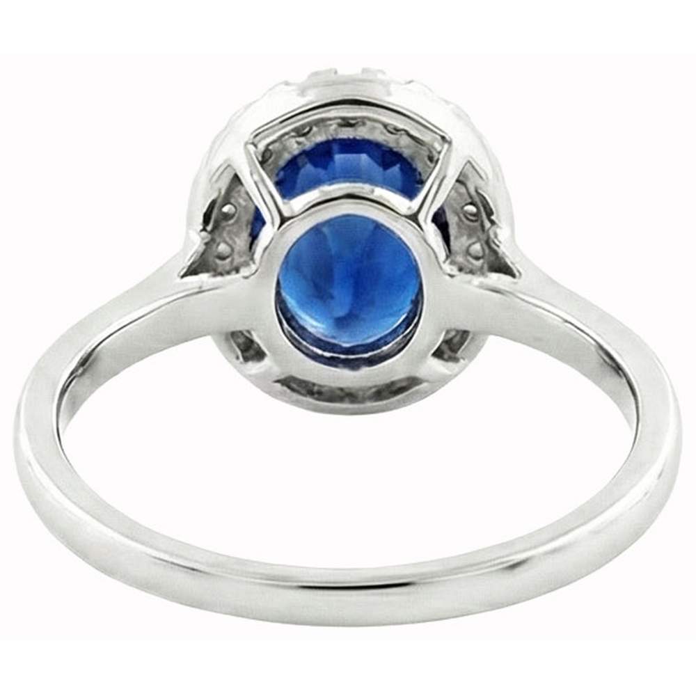 Anello Halo con Zaffiro 5 Carati e Diamanti Naturali Autentici ( non creati in laboratorio ) in Oro Bianco 14K