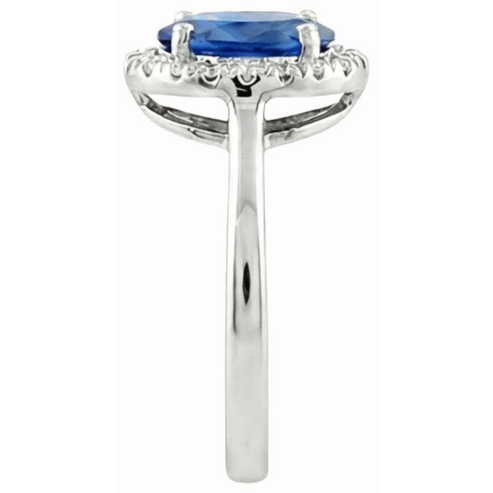 Anello Halo con Zaffiro 5 Carati e Diamanti Naturali Autentici ( non creati in laboratorio ) in Oro Bianco 14K