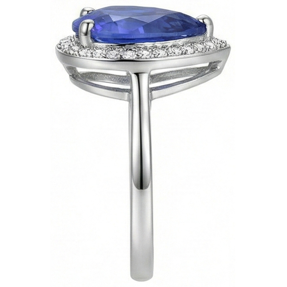 Anello Halo con Zaffiro Ceylon 4 carati e diamanti in oro bianco 14K