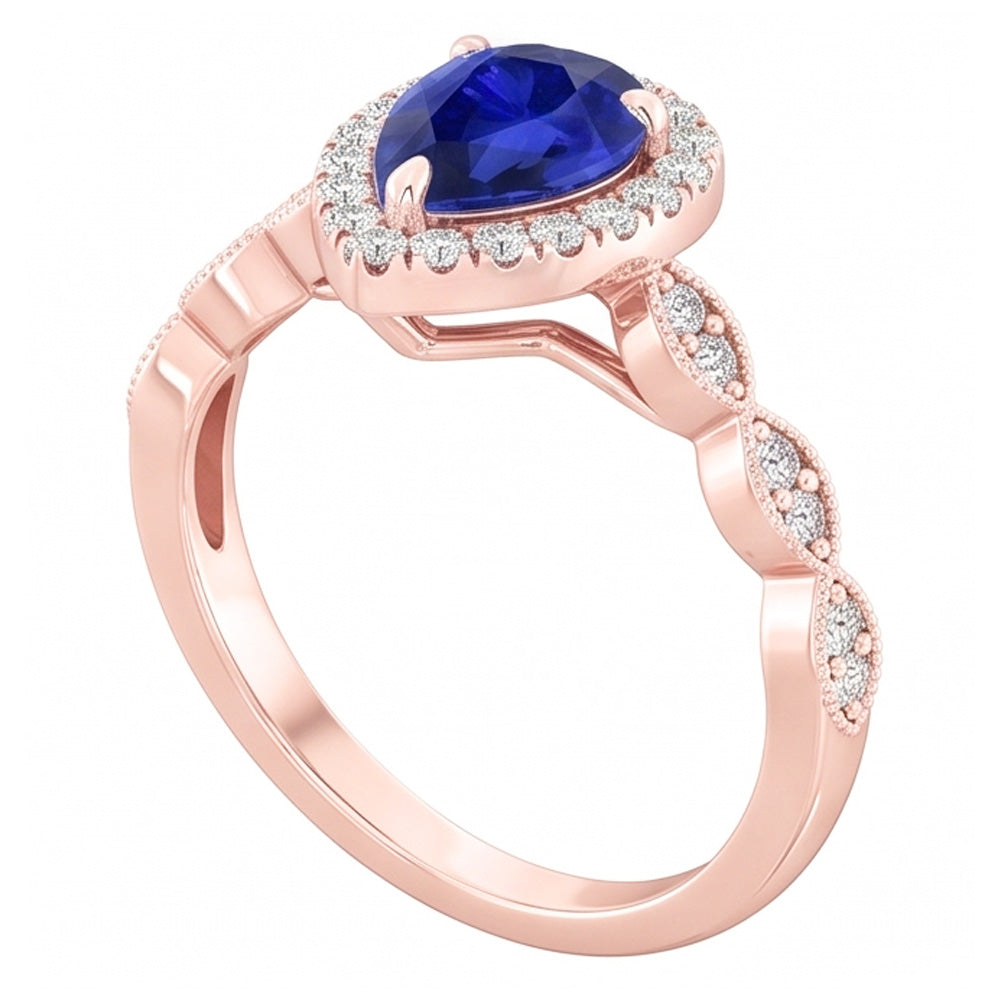 Anello Halo con Zaffiro dello Sri Lanka di Pera 5 Carati e Diamante Naturale Autentico ( non creato in laboratorio ) Rotondo