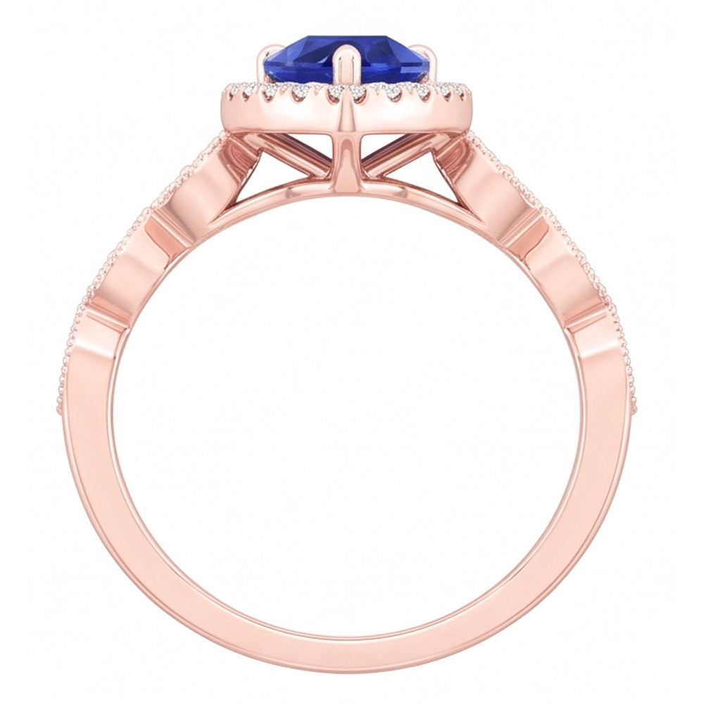 Anello Halo con Zaffiro dello Sri Lanka di Pera 5 Carati e Diamante Naturale Autentico ( non creato in laboratorio ) Rotondo