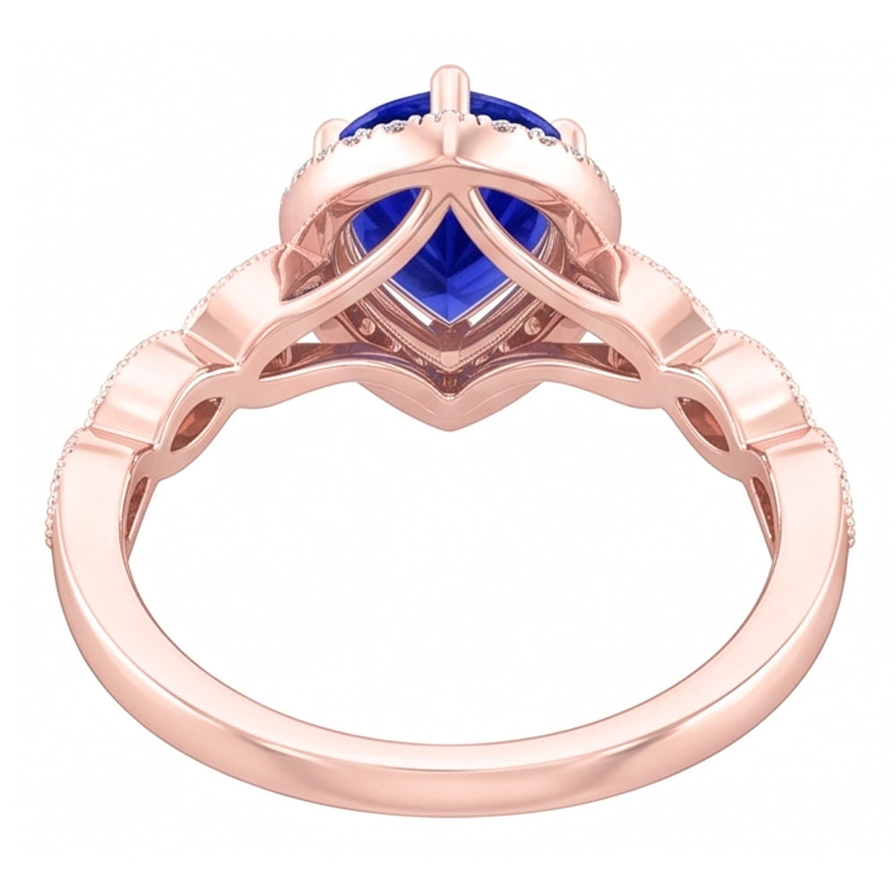 Anello Halo con Zaffiro dello Sri Lanka di Pera 5 Carati e Diamante Naturale Autentico ( non creato in laboratorio ) Rotondo