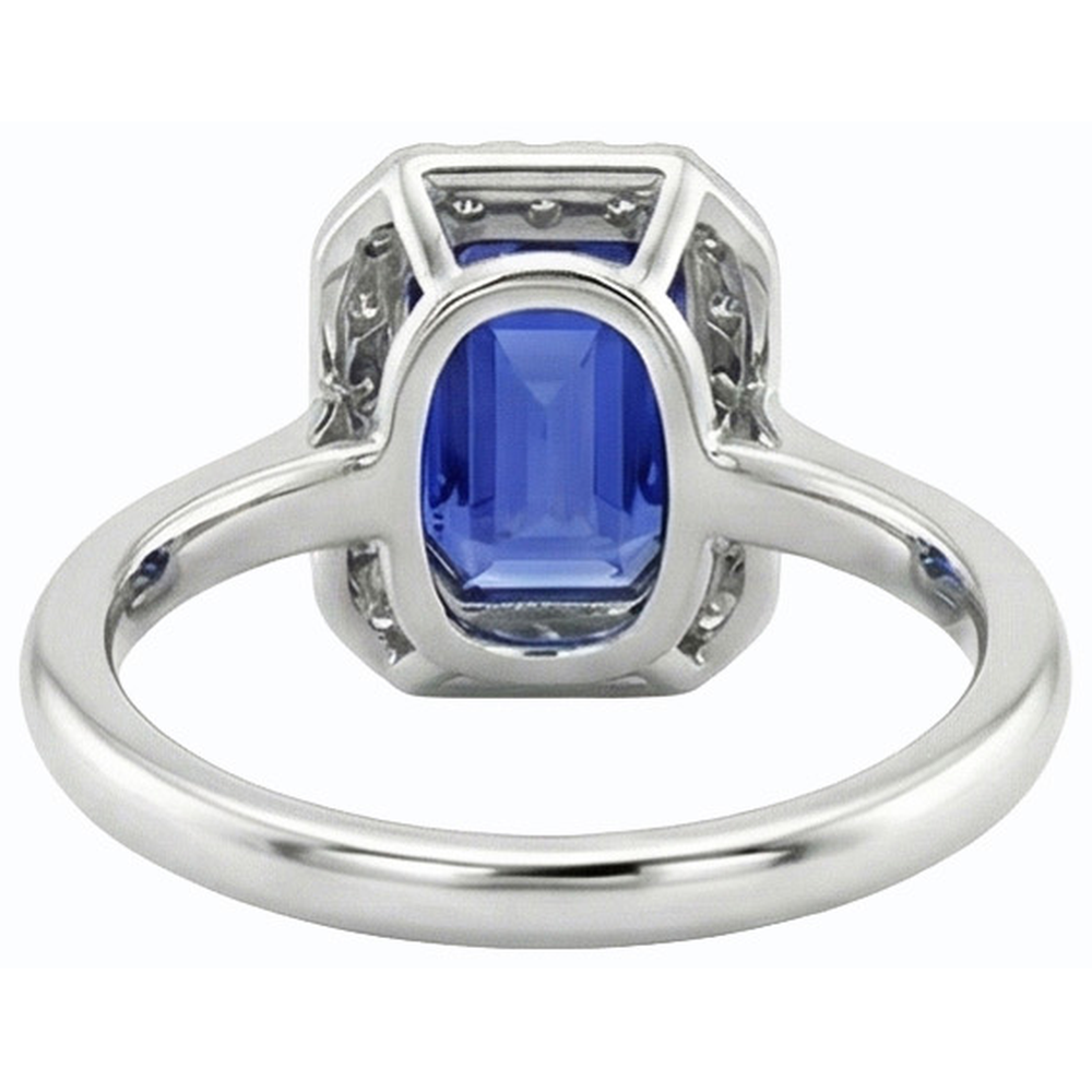 Anello Halo con diamante a taglio brillante 3 carati blu zaffiro oro bianco 14K