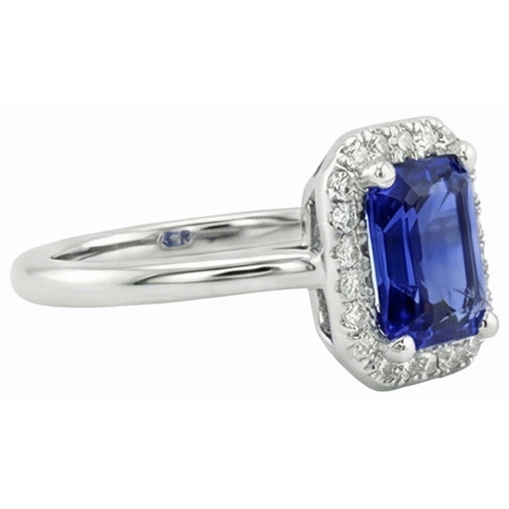 Anello Halo con diamante a taglio brillante 3 carati blu zaffiro oro bianco 14K