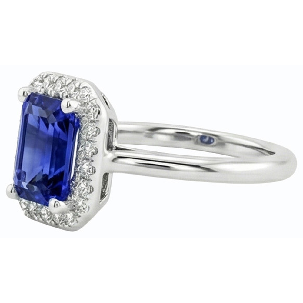 Anello Halo con diamante a taglio brillante 3 carati blu zaffiro oro bianco 14K