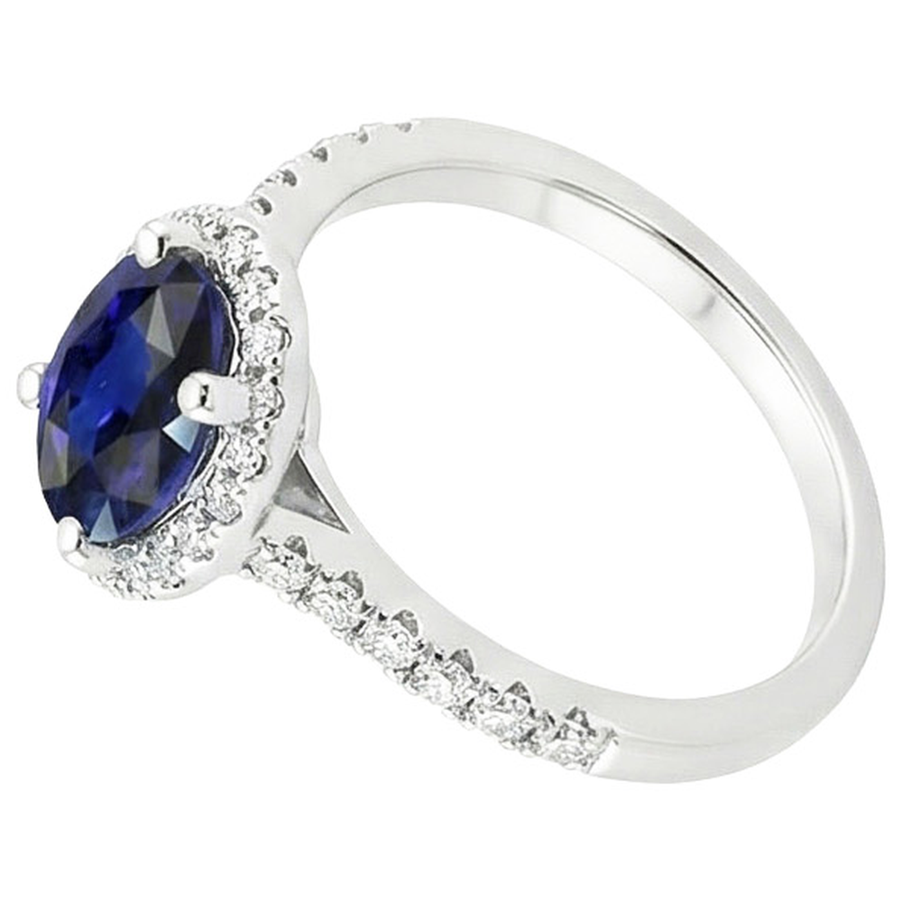 Anello Halo con diamante a taglio ovale con zaffiro dello Sri Lanka da 4 carati