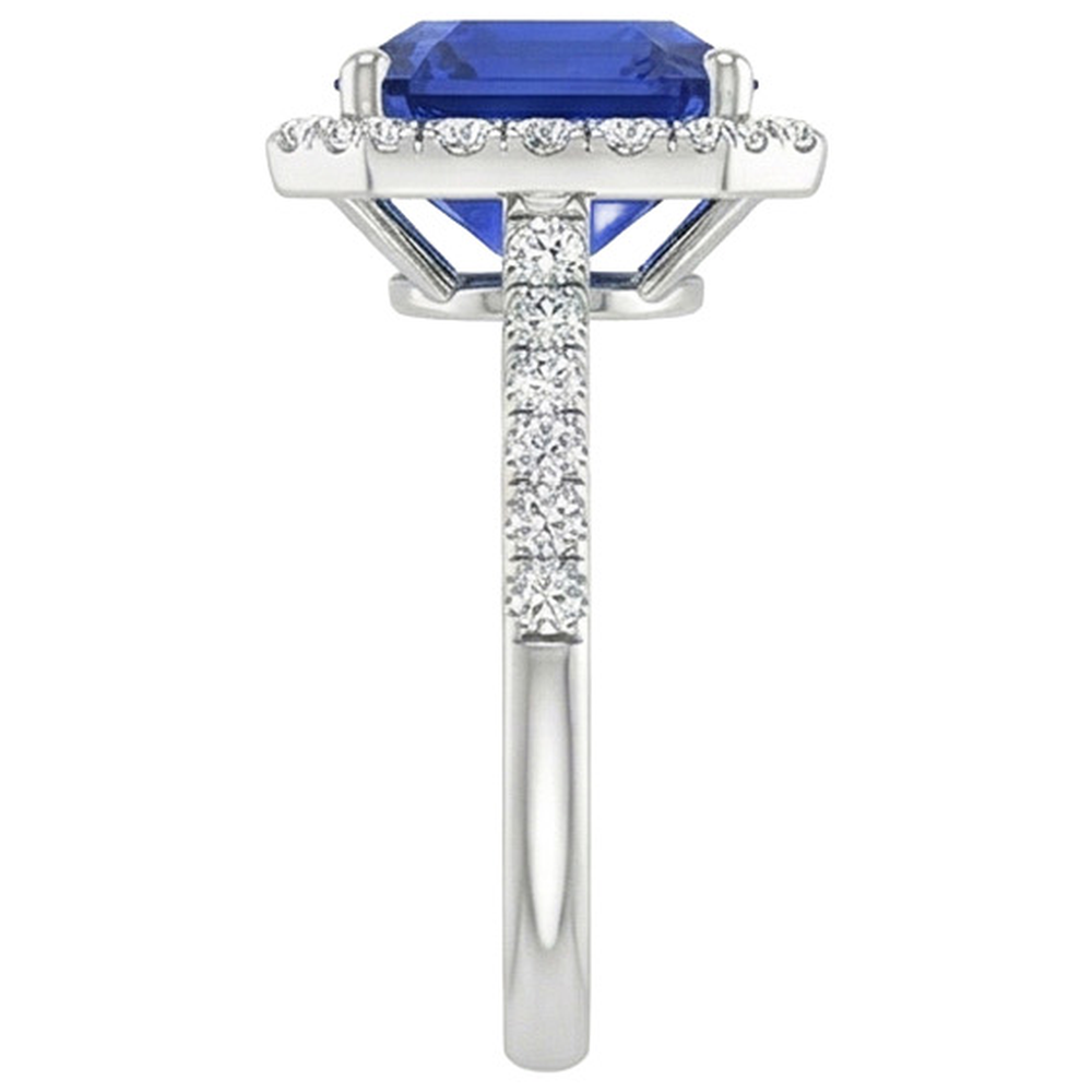 Anello Halo con diamante rotondo e zaffiro blu taglio Asscher 5.75 carati Nuovo