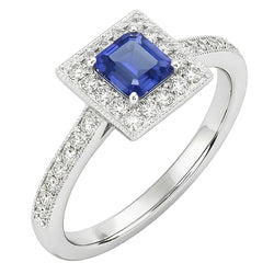 Anello Halo con diamante smeraldo blu zaffiro 3 carati oro bianco 14K
