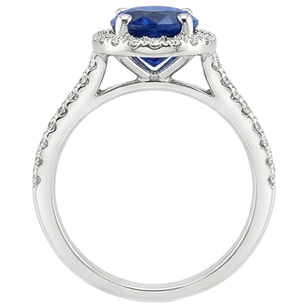 Anello Halo con pavé di diamanti e zaffiro ovale dello Sri Lanka 5 carati