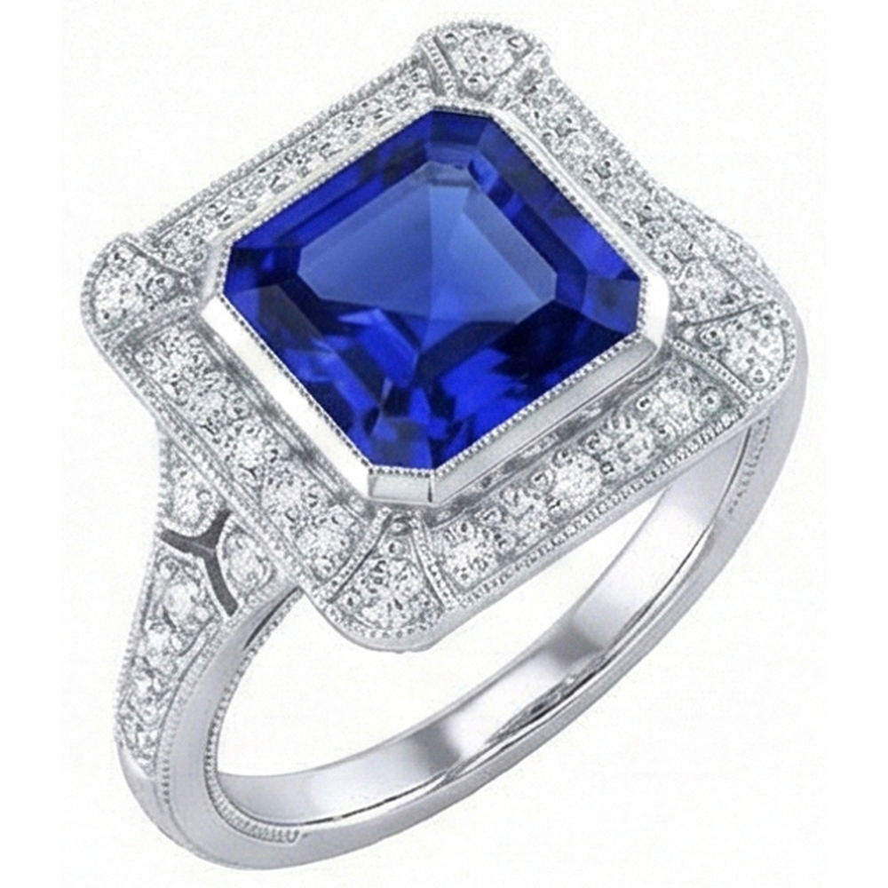 vero asscher diamante 4carati anello vista frontale