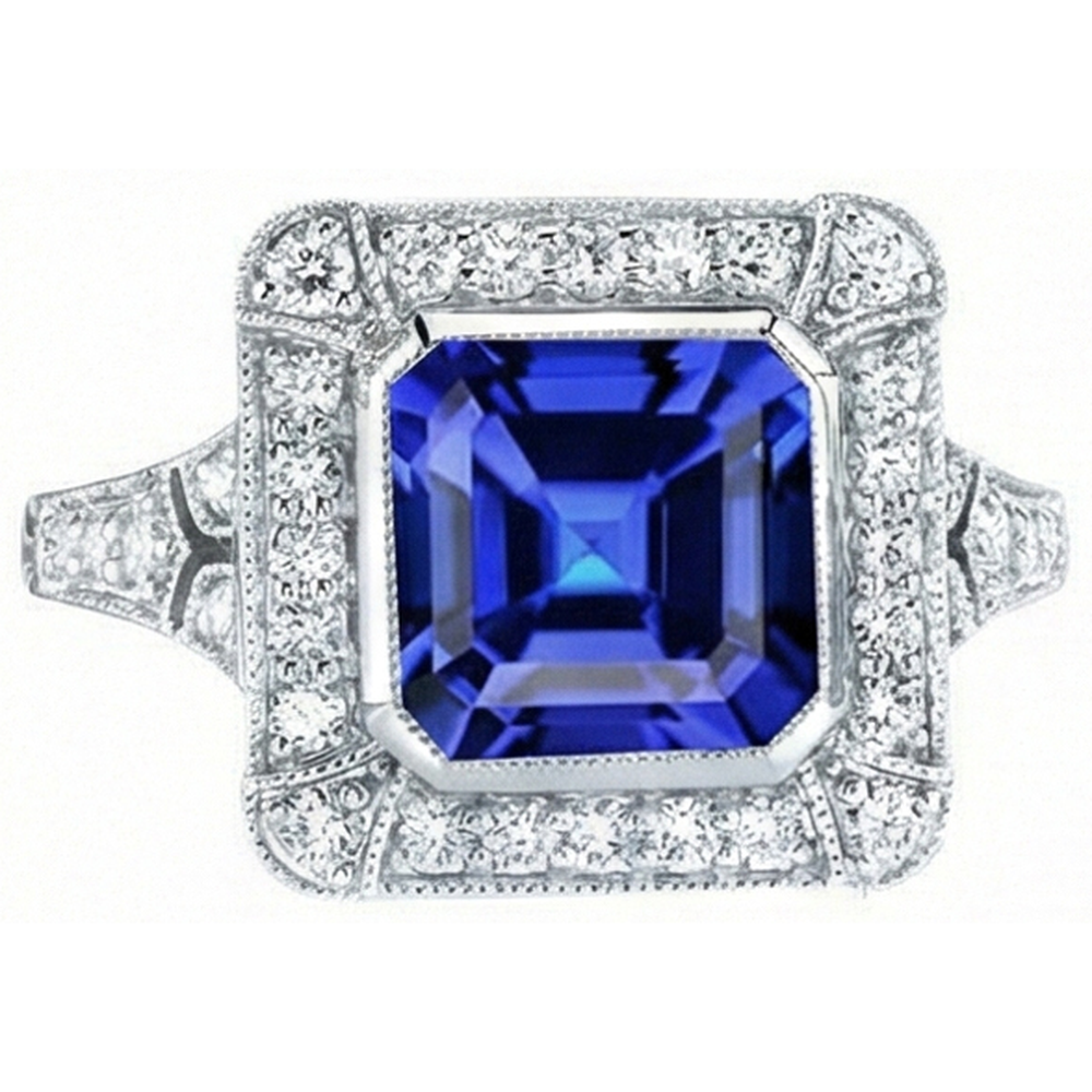 vero asscher diamante 4carati anello angolo laterale