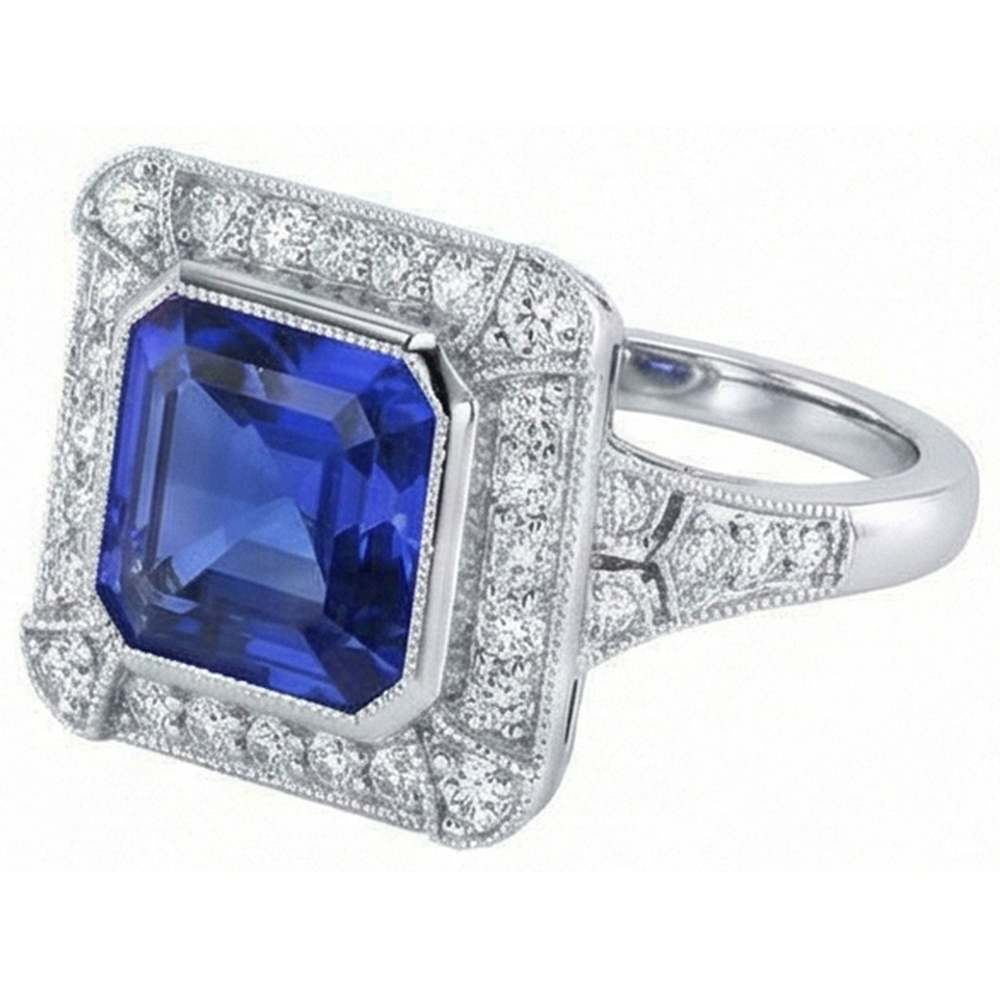vero asscher diamante 4carati anello dettaglio ravvicinato