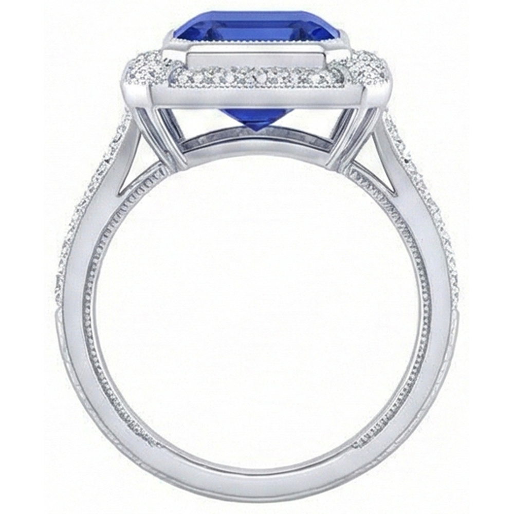 vero asscher diamante 4carati anello vista di profilo