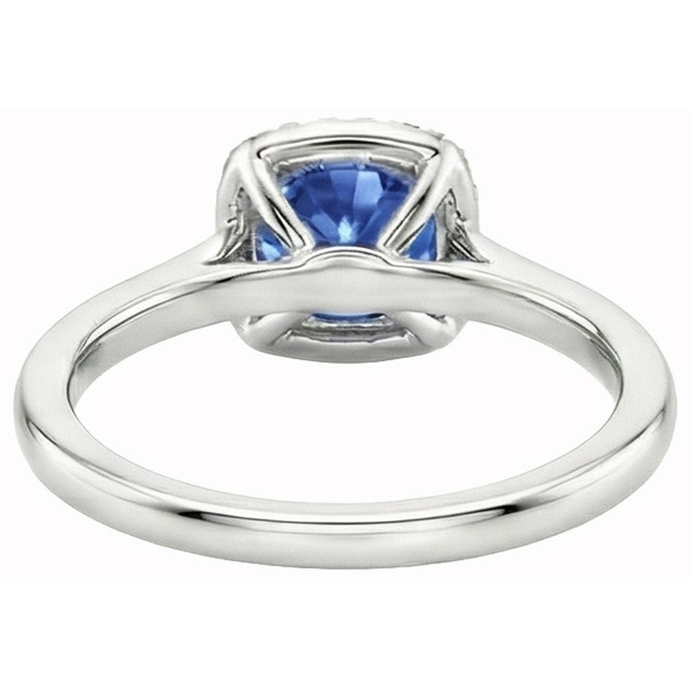 Anello Halo con zaffiro Ceylon 2,70 carati e diamanti in oro bianco 14K