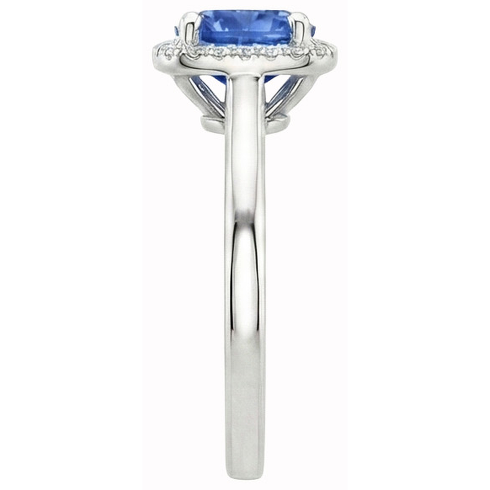 Anello Halo con zaffiro Ceylon 2,70 carati e diamanti in oro bianco 14K