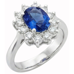 Anello Halo con zaffiro Ceylon da 3,20 carati e diamante in oro bianco 14K