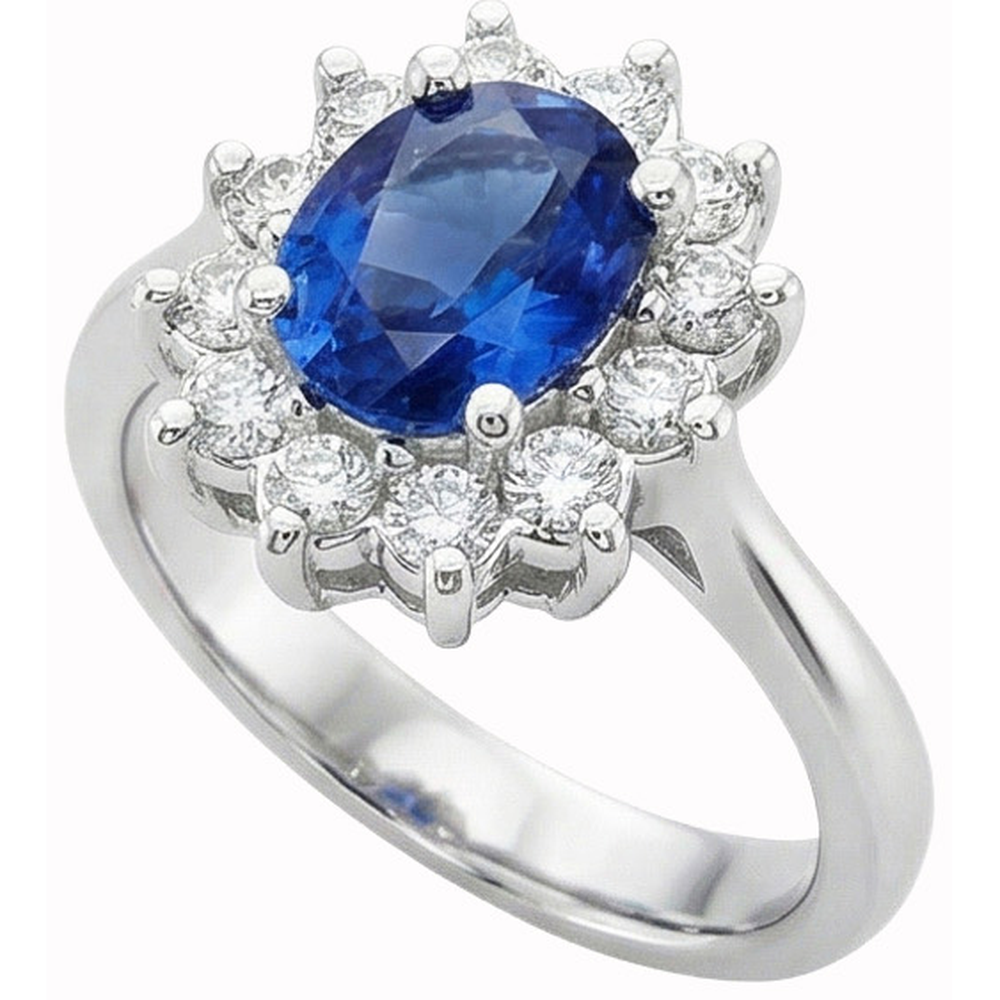 Anello Halo con zaffiro Ceylon da 3,20 carati e diamante in oro bianco 14K