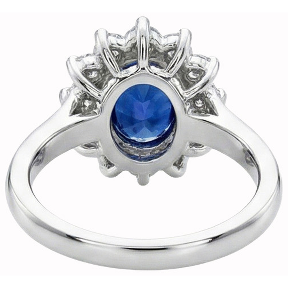 Anello Halo con zaffiro Ceylon da 3,20 carati e diamante in oro bianco 14K