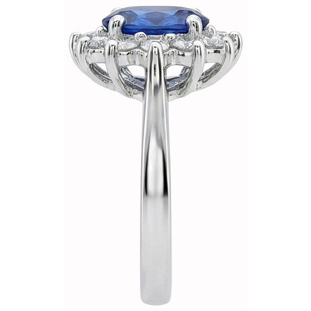 Anello Halo con zaffiro Ceylon da 3,20 carati e diamante in oro bianco 14K