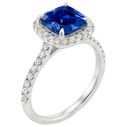 Anello Halo con zaffiro Ceylon da 3,25 carati e diamante con accenti in oro 14 carati