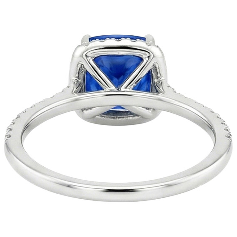 Anello Halo con zaffiro Ceylon da 3,25 carati e diamante con accenti in oro 14 carati
