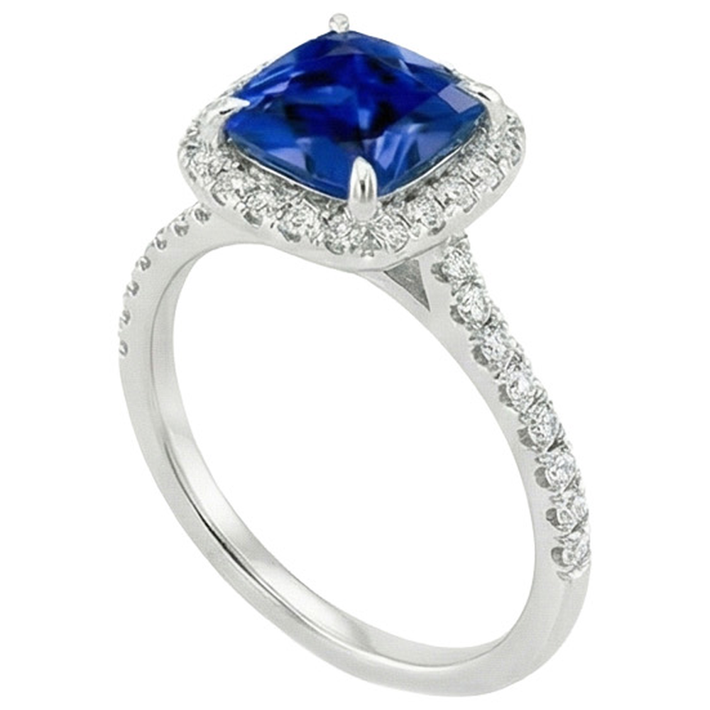 Anello Halo con zaffiro Ceylon da 3,25 carati e diamante con accenti in oro 14 carati