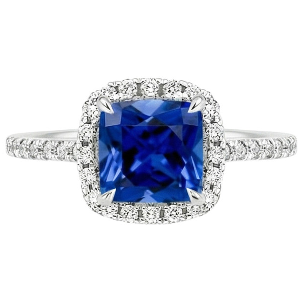 Anello Halo con zaffiro Ceylon da 3,25 carati e diamante con accenti in oro 14 carati