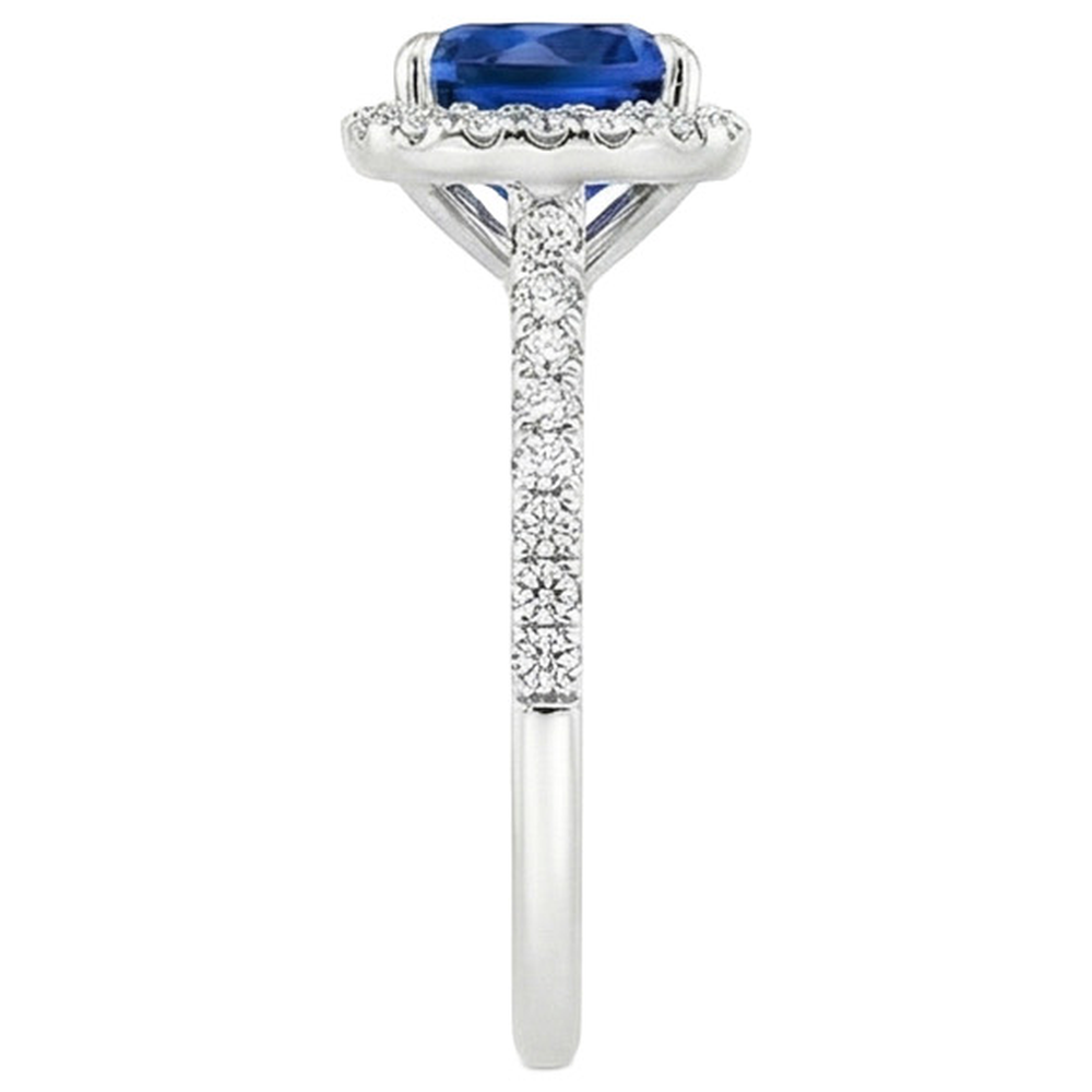 Anello Halo con zaffiro Ceylon da 3,25 carati e diamante con accenti in oro 14 carati