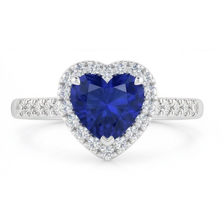 Anello Halo con zaffiro Ceylon da 3,50 carati e diamante con pietre preziose