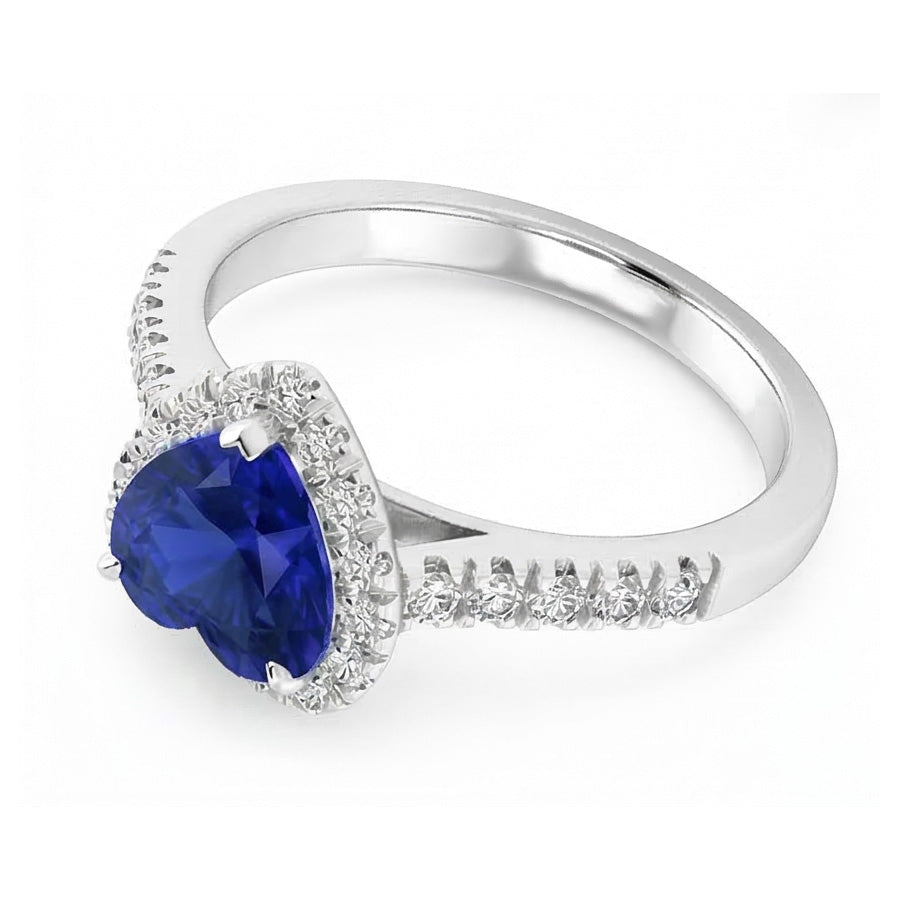 Anello Halo con zaffiro Ceylon da 3,50 carati e diamante con pietre preziose