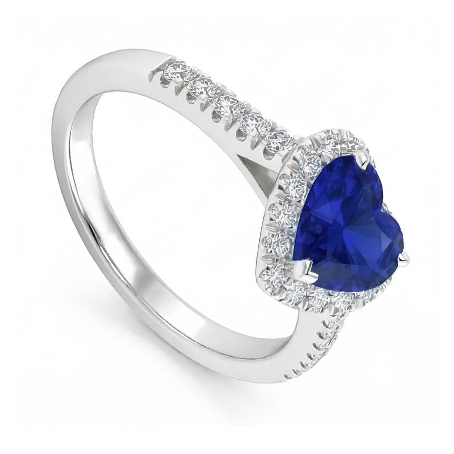 Anello Halo con zaffiro Ceylon da 3,50 carati e diamante con pietre preziose