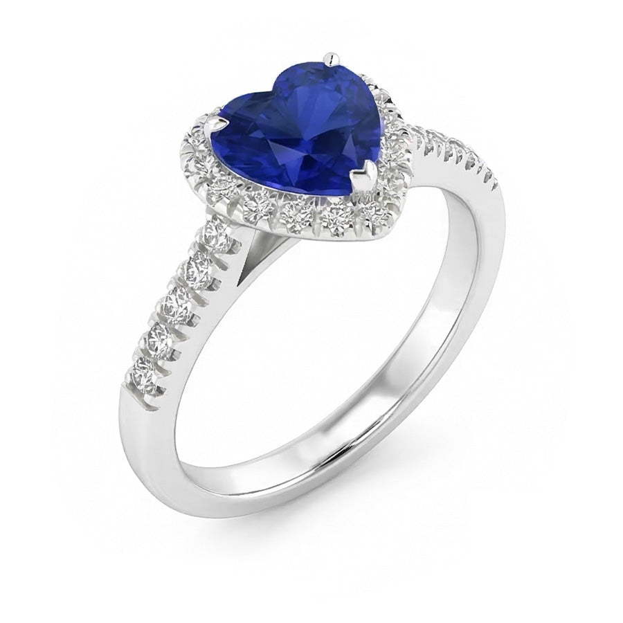 Anello Halo con zaffiro Ceylon da 3,50 carati e diamante con pietre preziose