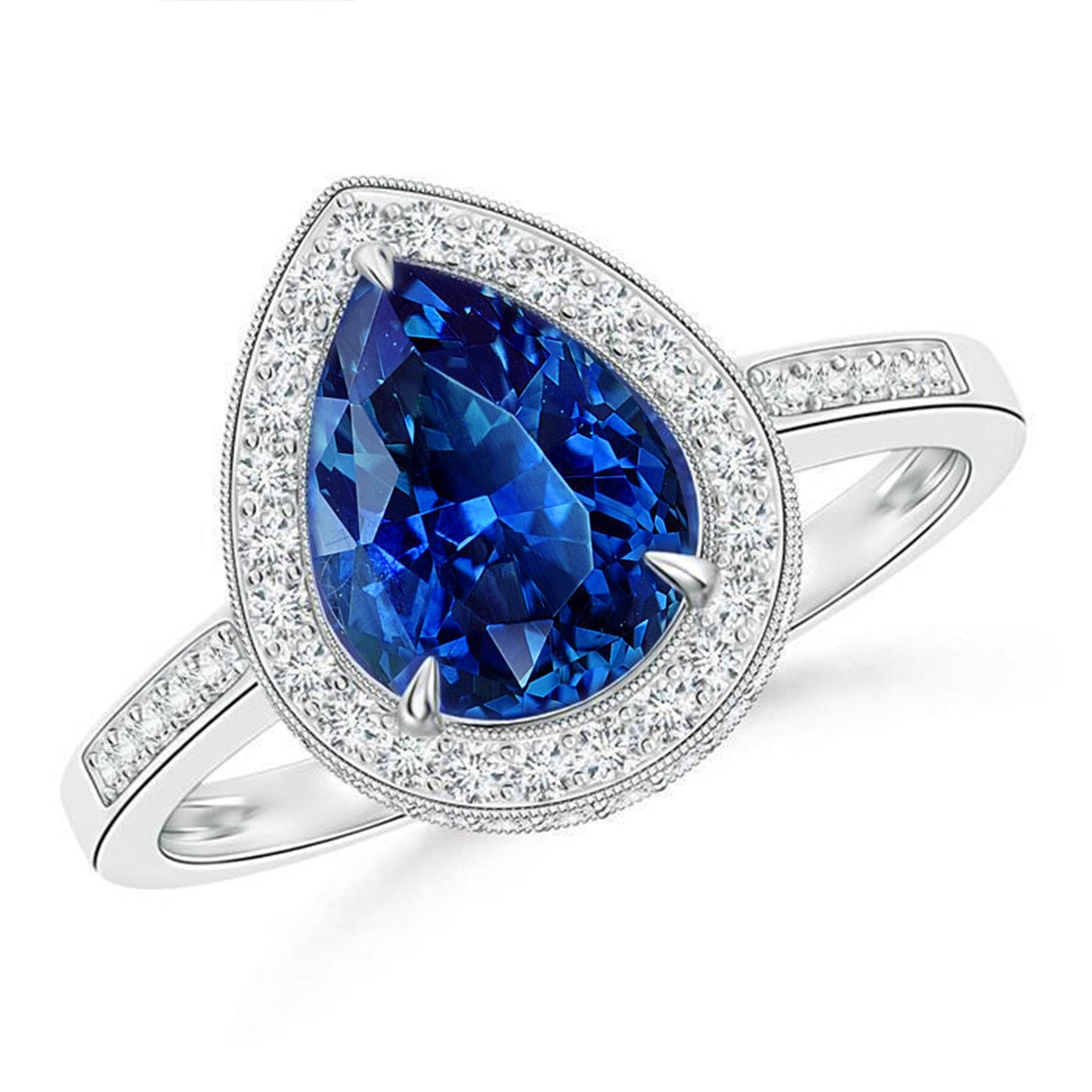 Anello in oro bianco 14K 4.90 Sri Lanka con zaffiro blu Halo e diamanti - harrychadent.it