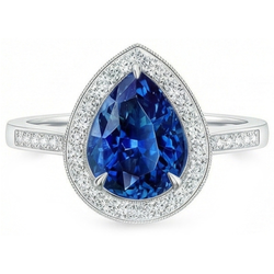 Anello Halo con zaffiro blu Sri Lanka 4,90 carati e diamanti in oro bianco 14K