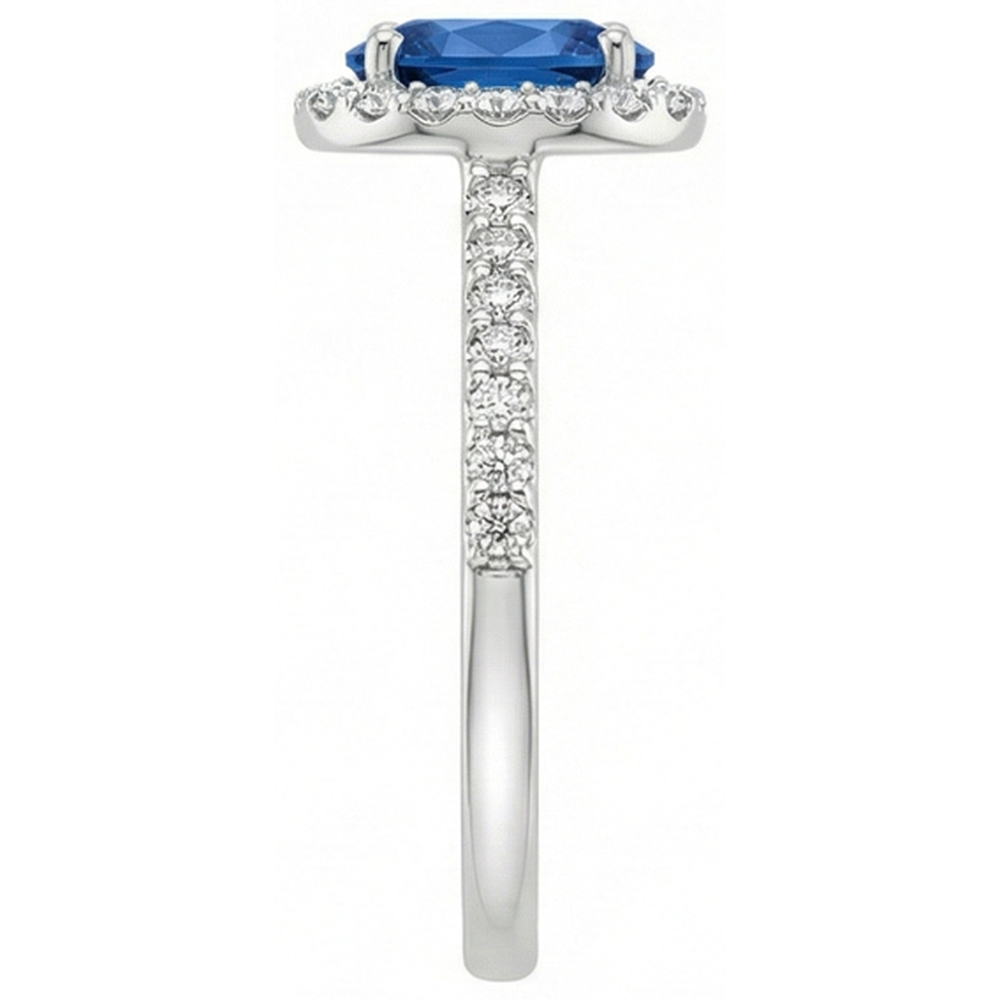 Anello Halo con zaffiro blu di Ceylon. oro bianco 14K. ovale. 2.15 ct.