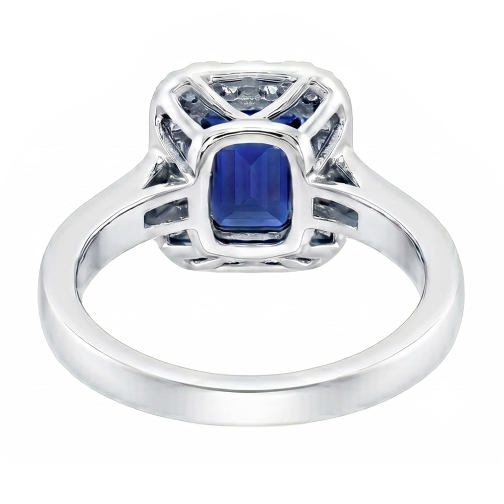 Anello Halo con zaffiro blu smeraldo da 3 carati e gioielli con diamanti, set di canali