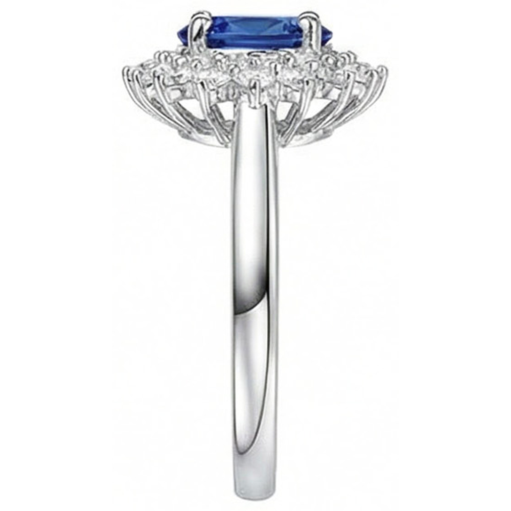 Anello Halo con zaffiro dello Sri Lanka ovale da 4 carati e diamanti taglio rotondo